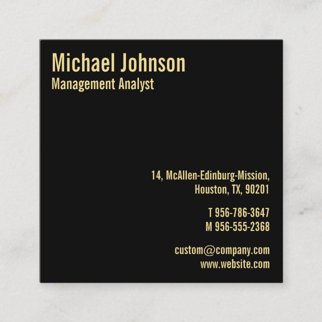 Cartão De Visita Quadrado Personalização Dourada de Faux Preto Elegante Mode (Frente)