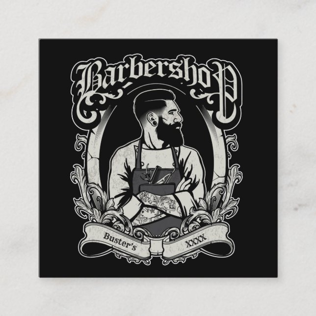 Cartão De Visita Quadrado Personalização em quadrado do Hipster preto-n-bran (Frente)