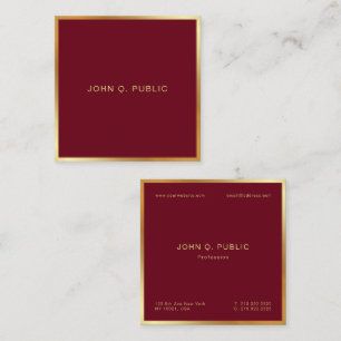 Cartão De Visita Quadrado Personalizado Elegante Texto Ouro Vermelho Borgonh