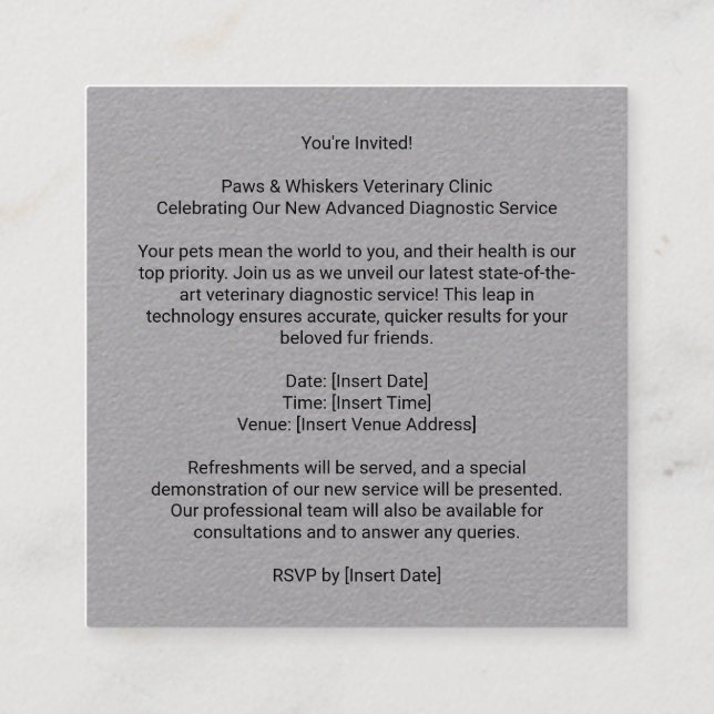 Cartão De Visita Quadrado Pet Health Harmonker Dog e Cat Veterinary (Verso)