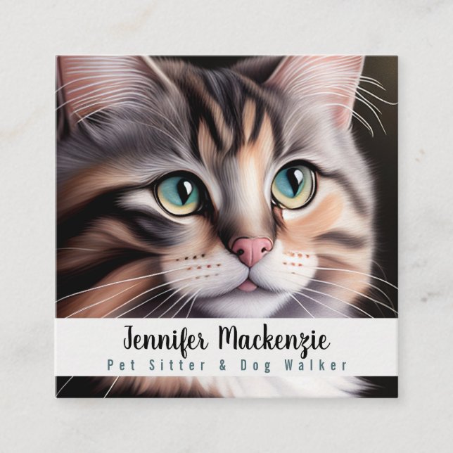 Cartão De Visita Quadrado Pet Sitter e Walker Cão (Frente)