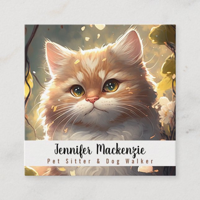 Cartão De Visita Quadrado Pet Sitter e Walker Cão (Frente)