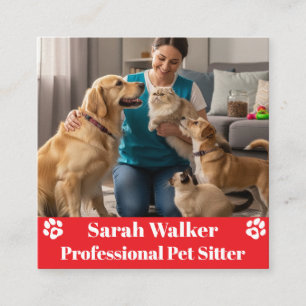 Cartão De Visita Quadrado Pet Sitter Moderno e Profissional
