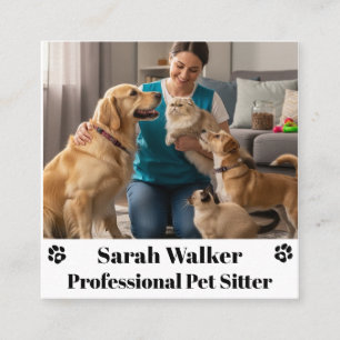 Cartão De Visita Quadrado Pet Sitter Moderno e Profissional