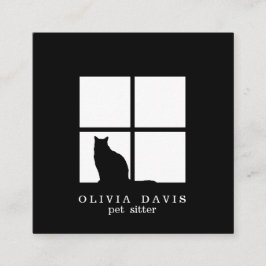 Cartão De Visita Quadrado Pet Sitting Groomer Service Modern Black and White