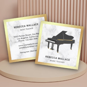 Cartão De Visita Quadrado Piano de Cauda Professor Pianista Mármore Branco F