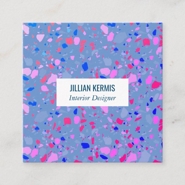 Cartão De Visita Quadrado Pic terrazzo elegante, púrpura e azul (Frente)
