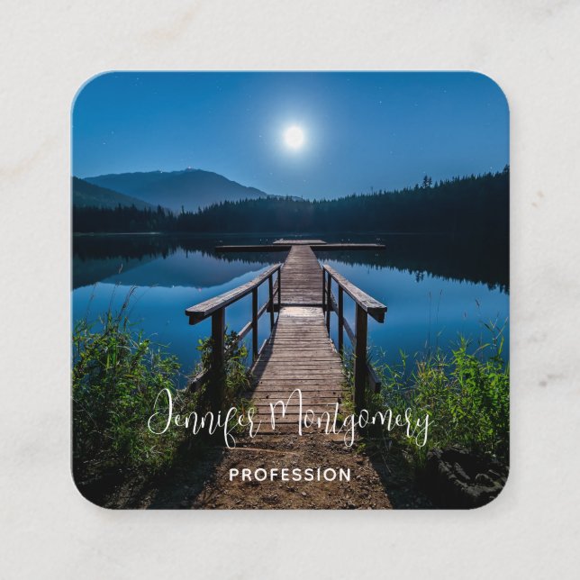 Cartão De Visita Quadrado Píer à noite sob lua cheia (Frente)