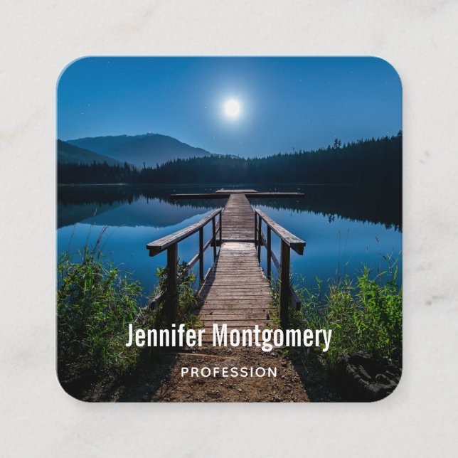 Cartão De Visita Quadrado Píer à noite sob lua cheia (Frente)