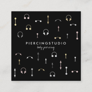 Cartão De Visita Quadrado Piercing Corporal Rosa Prata Ouro Preto