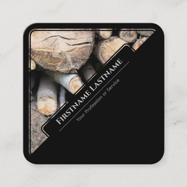 Cartão De Visita Quadrado Pilha de madeira em estilos de madeira enquadrada  (Frente)