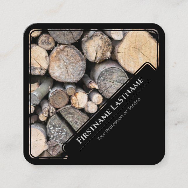 Cartão De Visita Quadrado Pilha de madeira em estilos de madeira enquadrada  (Frente)