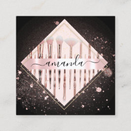 Cartão De Visita Quadrado Pincéis do logotipo do artista de maquilhagem prof