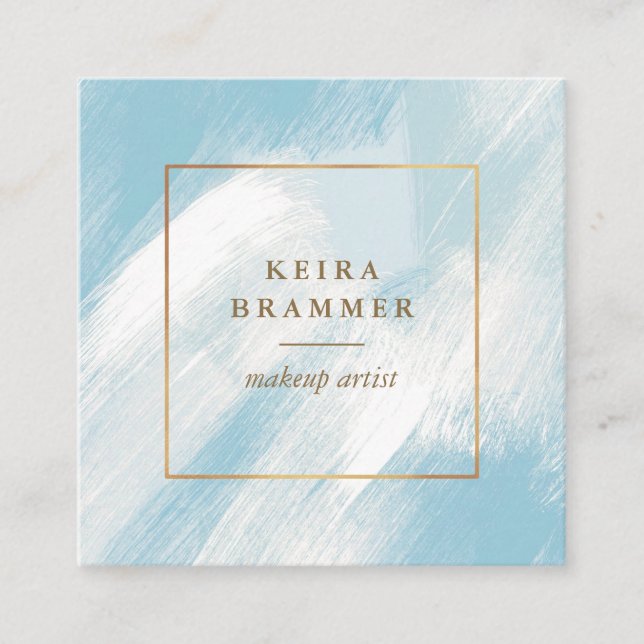Cartão De Visita Quadrado Pincel Azul Moderno Trave Praça de Quadro Dourado (Frente)