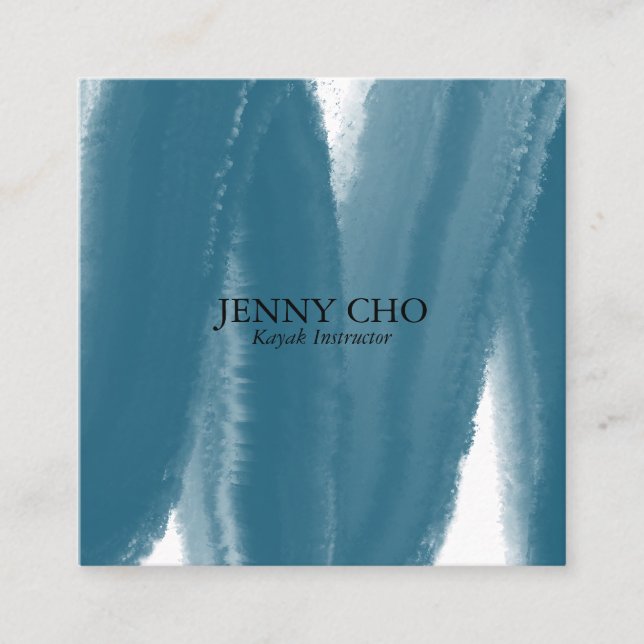 Cartão De Visita Quadrado Pincel de tinta azul esfolada pincel pincelada águ (Frente)