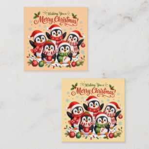 Cartão De Visita Quadrado Pinguins Kawaii de Natal