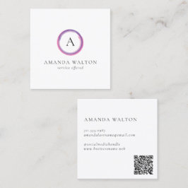 Cartão De Visita Quadrado Pink and Purple Monogram QR Code Modern