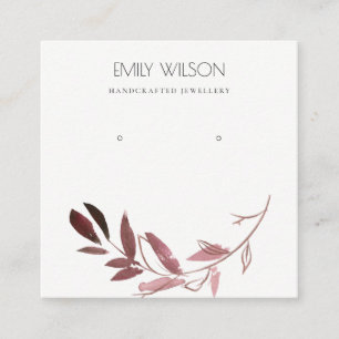 CARTÃO DE VISITA QUADRADO PINK BLUSH FOLIAGE WATERCOLOR EARRY LOGO DE EXIBI