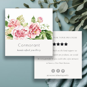 Cartão De Visita Quadrado Pink Green Watercolor Peony Floral Review Request 