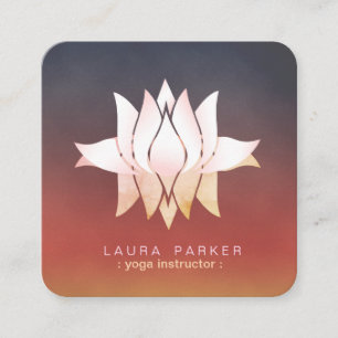 Cartão De Visita Quadrado Pink Lotus Flower Yoga Instructor Watercolor