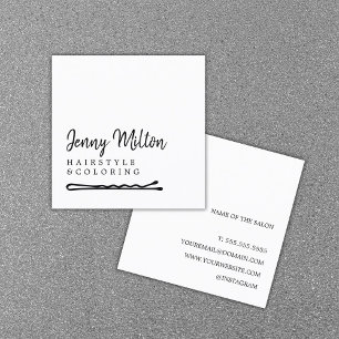 Cartão De Visita Quadrado Pino de Bobby, Cabelo Branco Negro Elegante Minima