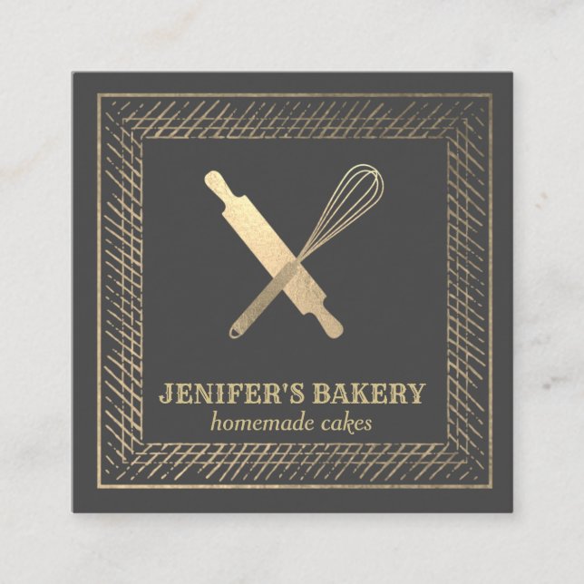 Cartão De Visita Quadrado Pino de ouro profissional, couve-cozinheira (Frente)