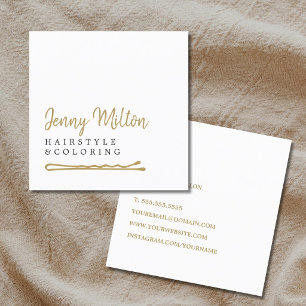 Cartão De Visita Quadrado Pino Dourado de cabelo branco elegante minimalista