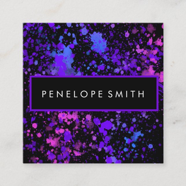 Cartão De Visita Quadrado Pinto roxo e azul esplendor  (Frente)
