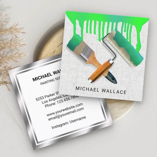 Cartão De Visita Quadrado Pintor de Pintura Descartado Trabalha com Pintor P (Criador carregado)