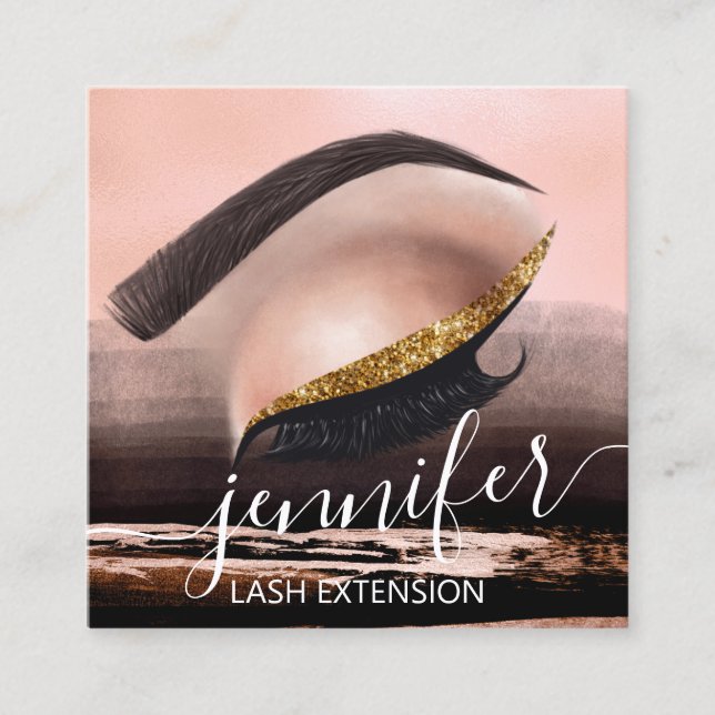 Cartão De Visita Quadrado Pintura Artista de Extensão Eyelash Profissional (Frente)