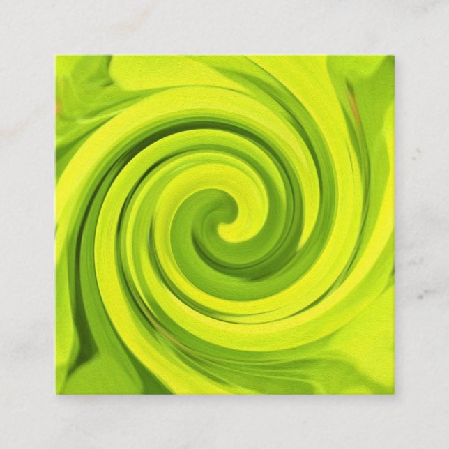Cartão De Visita Quadrado Pintura em espiral de arte líquida verde-Abstrato  (Frente)