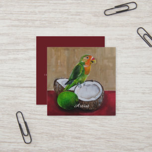 Cartão De Visita Quadrado Pintura Festa Tropical do Lovebird por Alfred Fox