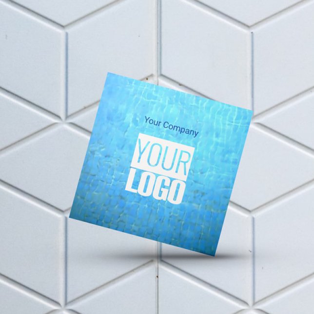 Cartão De Visita Quadrado Piscina Adicione QR (Criador carregado)