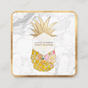 Cartão De Visita Quadrado PixDezines ALOHA PINEAPPLE/FAUX DOURADO/MARBLE