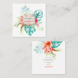 Cartão De Visita Quadrado PixDezines Aquarela Paraíso Tropical Elegante