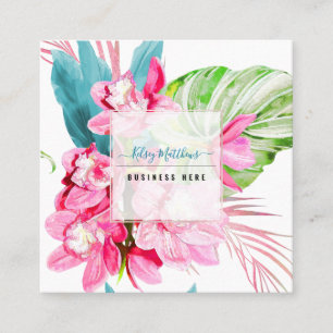 Cartão De Visita Quadrado PixDezines Aquarela Rosa Cymbidium de Kona