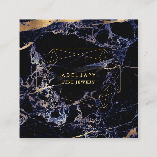 Cartão De Visita Quadrado PixDezines Blue Marble+Faux Dourado Gemstone Facet (Frente)