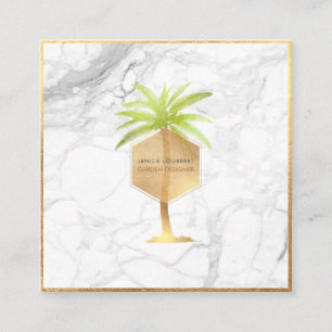 Cartão De Visita Quadrado PixDezines FAUX DOURADA PALM TREE+MARBLE