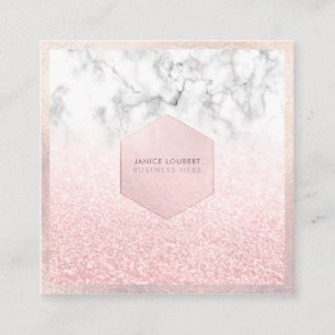 Cartão De Visita Quadrado PixDezines Glam Falso Brilho, Pink Blush+Mármore