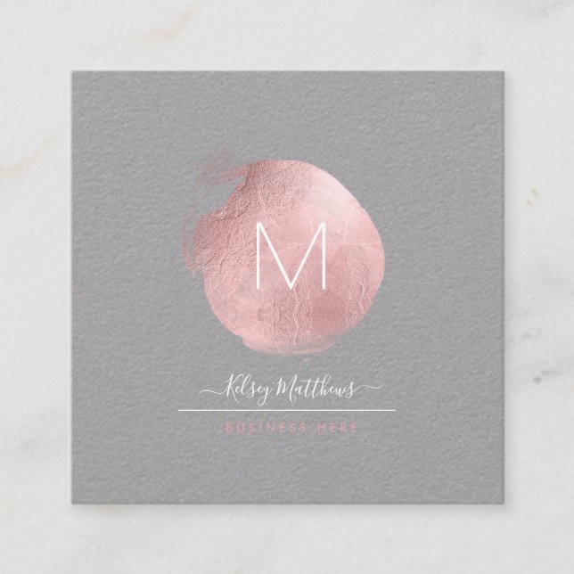 Cartão De Visita Quadrado PixDezines Glam Monograma Preto+Rosa Dourado Ponto (Frente)