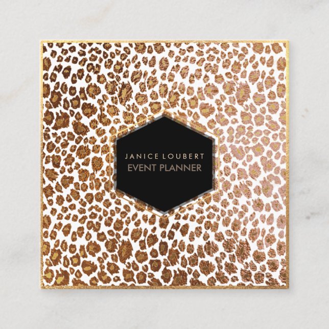 Cartão De Visita Quadrado PíxDezines Impressão Leopard/Faux Dourado/DIY Fund (Frente)
