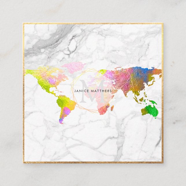 Cartão De Visita Quadrado PixDezines INDO GLOBAL MONOGRAMA/OURO FALSO (Frente)