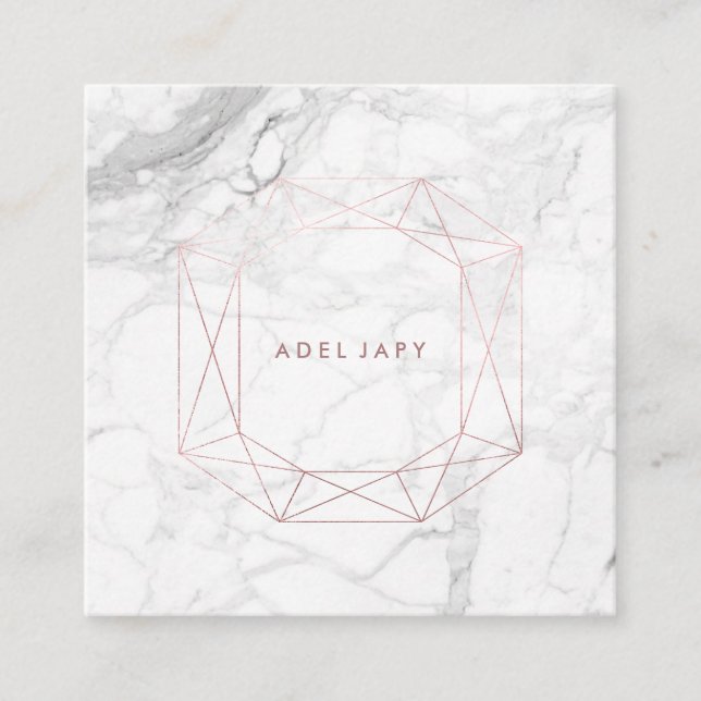 Cartão De Visita Quadrado PixDezines Marble+Faux Rosa Dourado Emerald Cut (Frente)