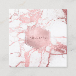 Cartão De Visita Quadrado PixDezines Marble+Faux Rose Gold Veins