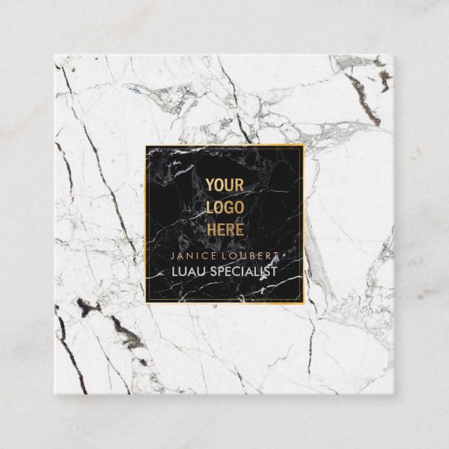Cartão De Visita Quadrado PixDezines Mármore Preto+Branco (Frente)