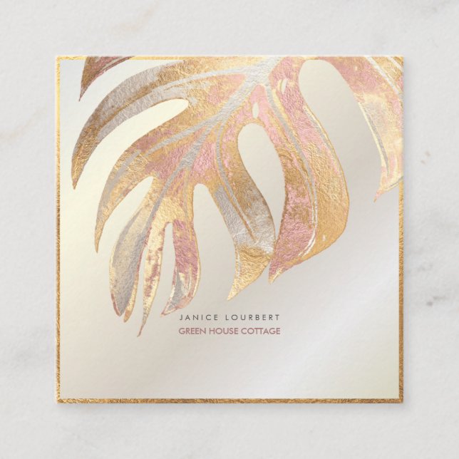 Cartão De Visita Quadrado PixDezines MONSTERA, FOLHA DE FAUX TRI-COR (Frente)