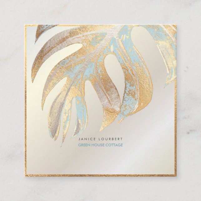 Cartão De Visita Quadrado PixDezines MONSTERA, FOLHA DE FIO DUO (Frente)