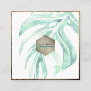 Cartão De Visita Quadrado PixDezines WATERCOLOR MONSTERA, GREENERAÇÃO