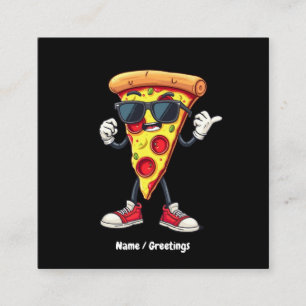Cartão De Visita Quadrado Pizza Dançante Fatia Uma Design Reprodutiva e Deli