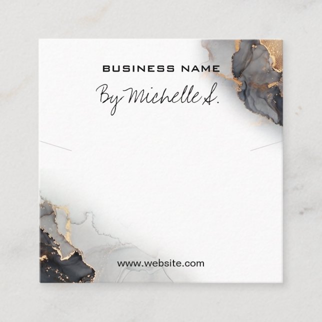 Cartão De Visita Quadrado Placa De Embalagem Pendente Dourada E Preta De Tin (Frente)